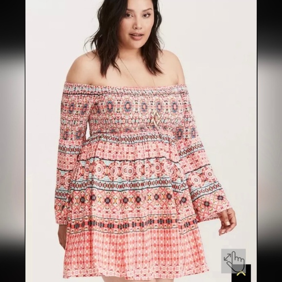 Torrid Smocked Mosaic Print Baby Doll Dress - Picture 2 of 10